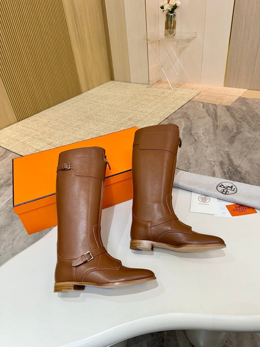 HM 25S RIDING BOOTS IN BROWN LAMBSKIN WITH SILVER HARDWARE - 34