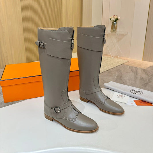 HM 25S RIDING BOOTS IN GREY LAMBSKIN WITH SILVER HARDWARE - 34