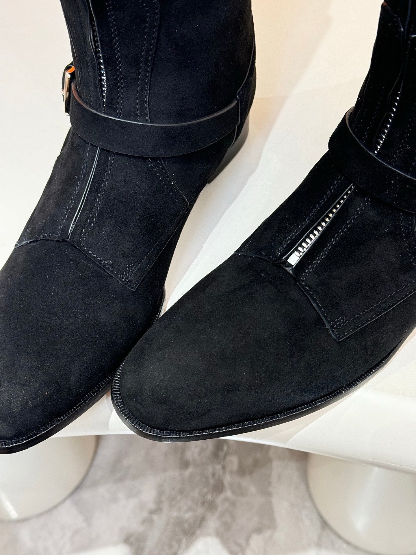 HM 25S RIDING BOOTS IN BLACK SUEDE WITH SILVER HARDWARE - 34