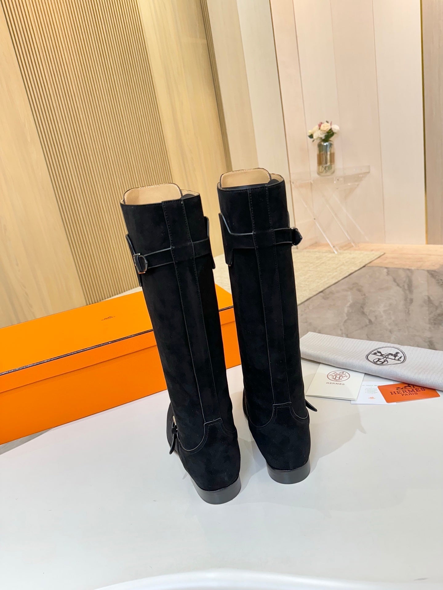 HM 25S RIDING BOOTS IN BLACK SUEDE WITH SILVER HARDWARE - 34