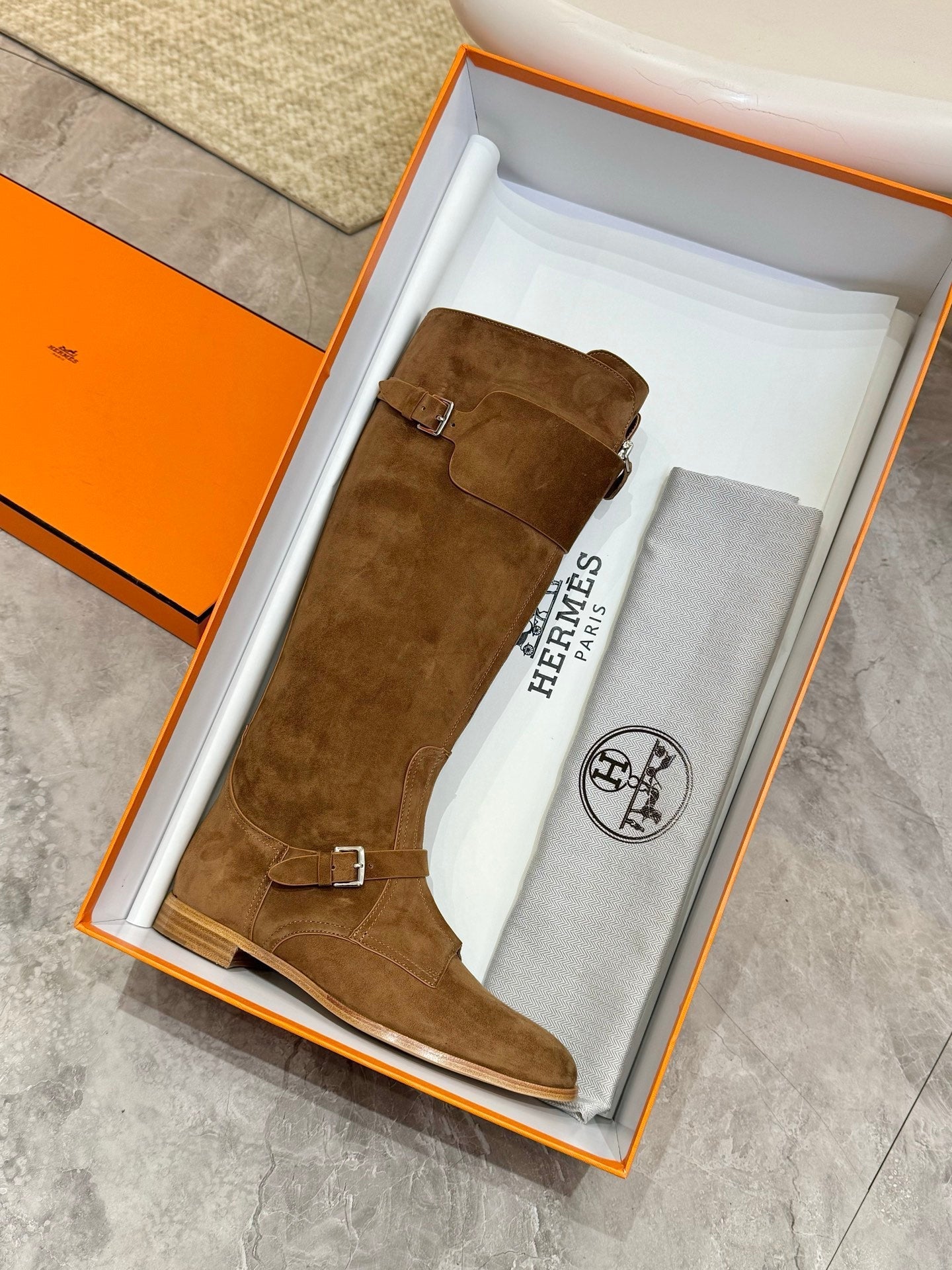 HM 25S RIDING BOOTS IN BROWN SUEDE WITH SILVER HARDWARE - 34