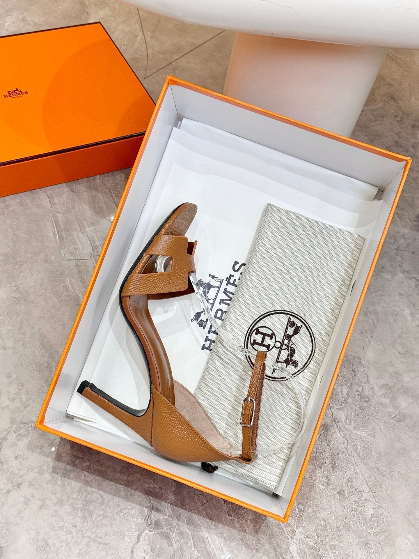 HM 26S H HIGH HEEL SANDALS 90MM IN TAN BROWN GRAINED CALFSKIN