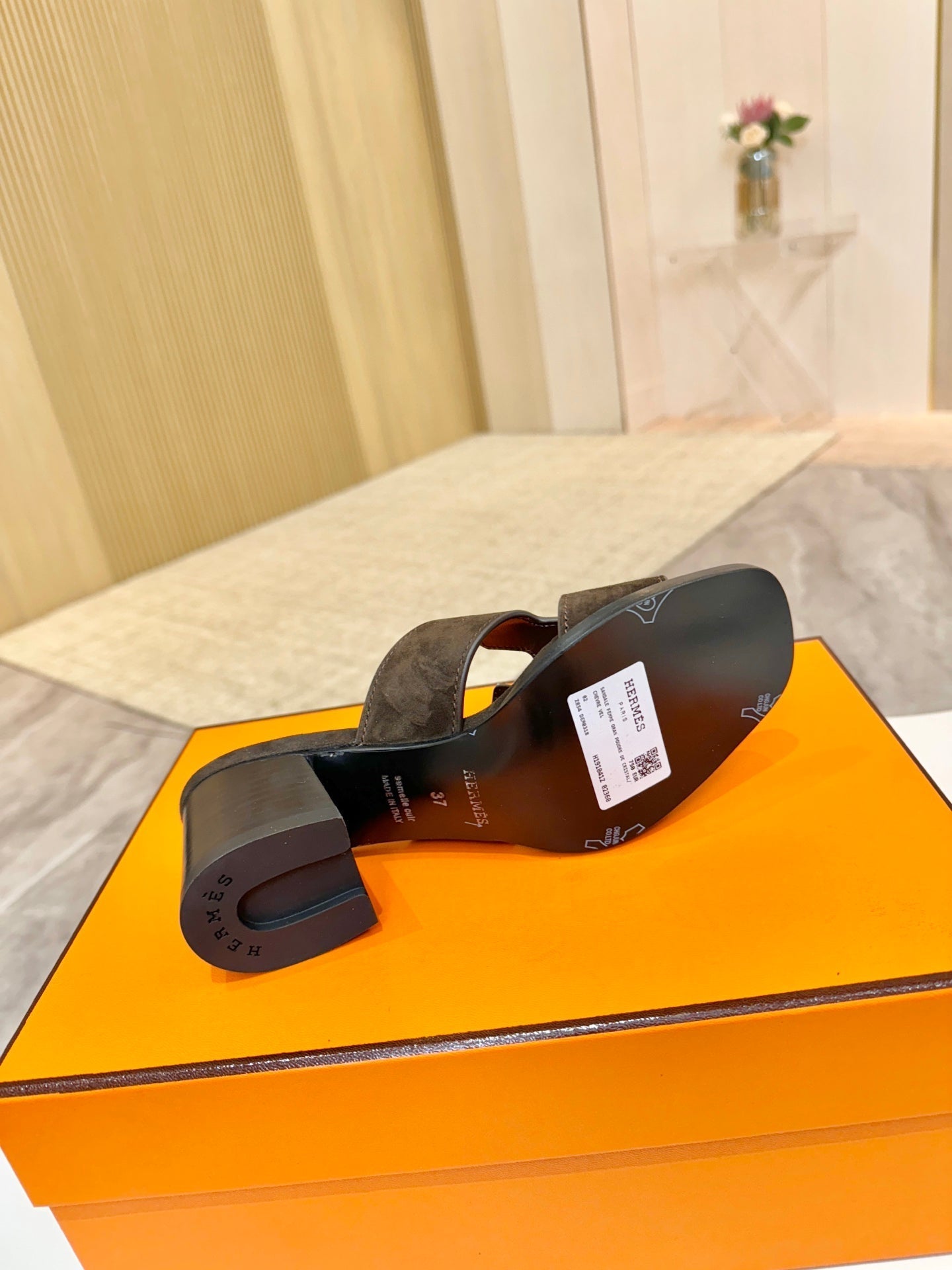 HM 26S HELIA SANDAL 70MM IN DARK BROWN SUEDE
