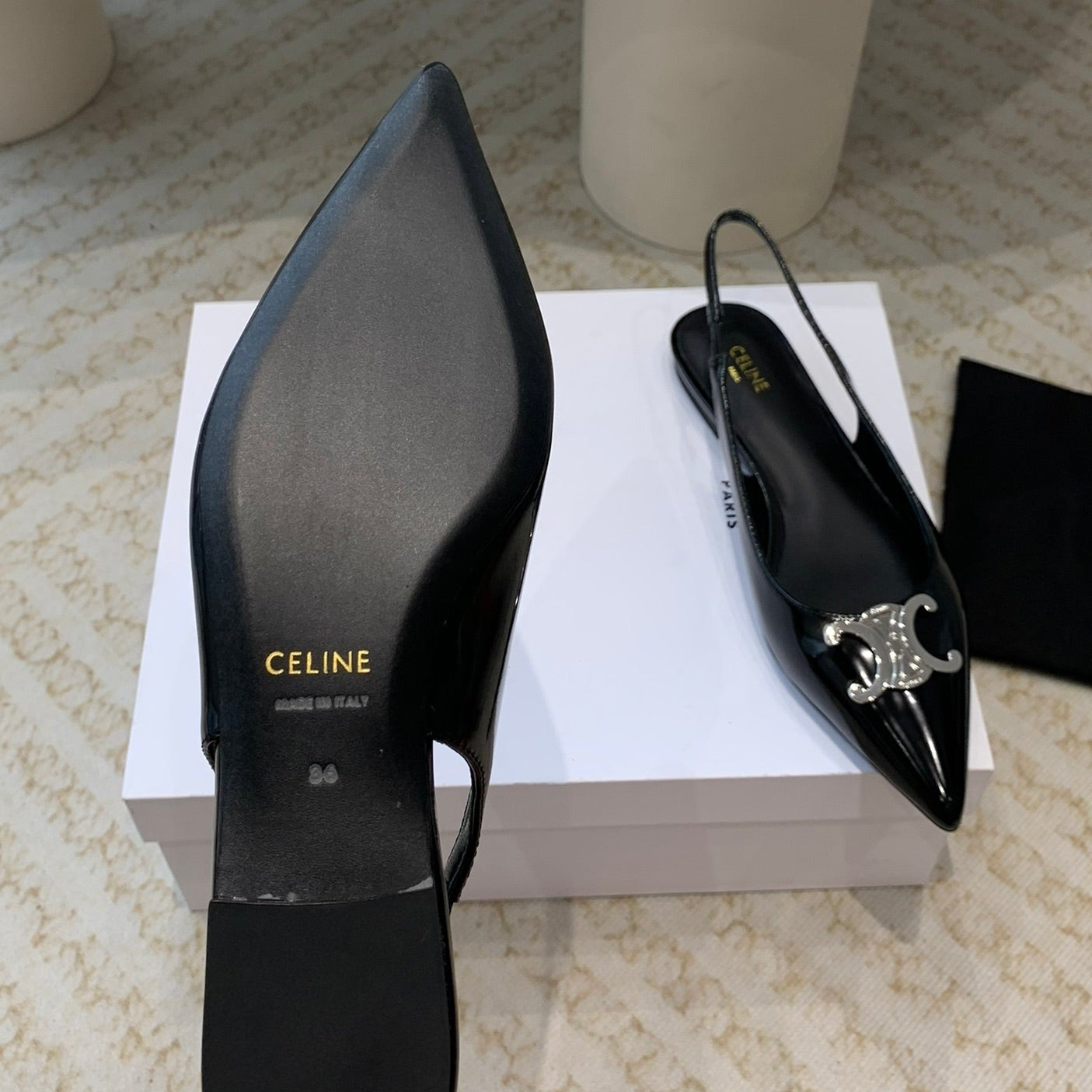 ALMA TRIOMPHE SLINGBACK IN GROS-GRAIN GLOSSY BLACK - 35