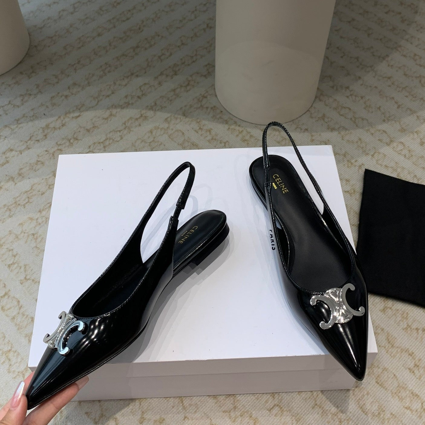 ALMA TRIOMPHE SLINGBACK IN GROS-GRAIN GLOSSY BLACK - 35