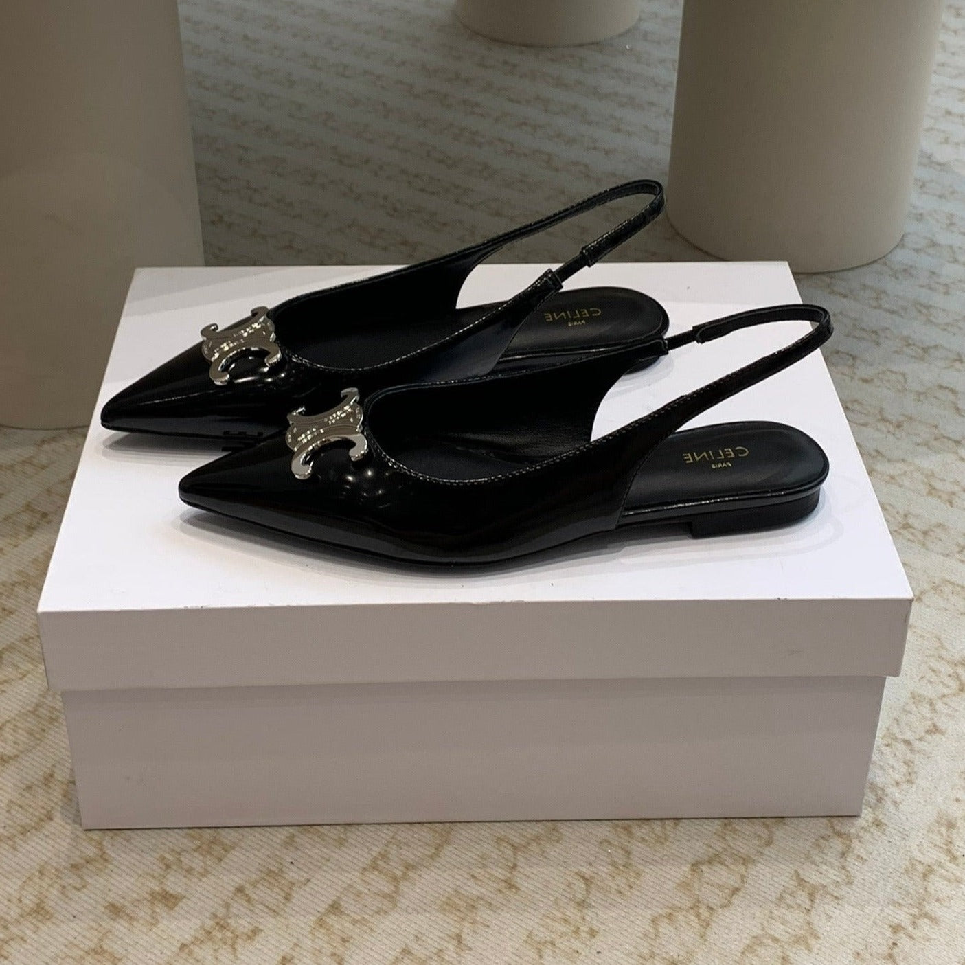 ALMA TRIOMPHE SLINGBACK IN GROS-GRAIN GLOSSY BLACK - 35