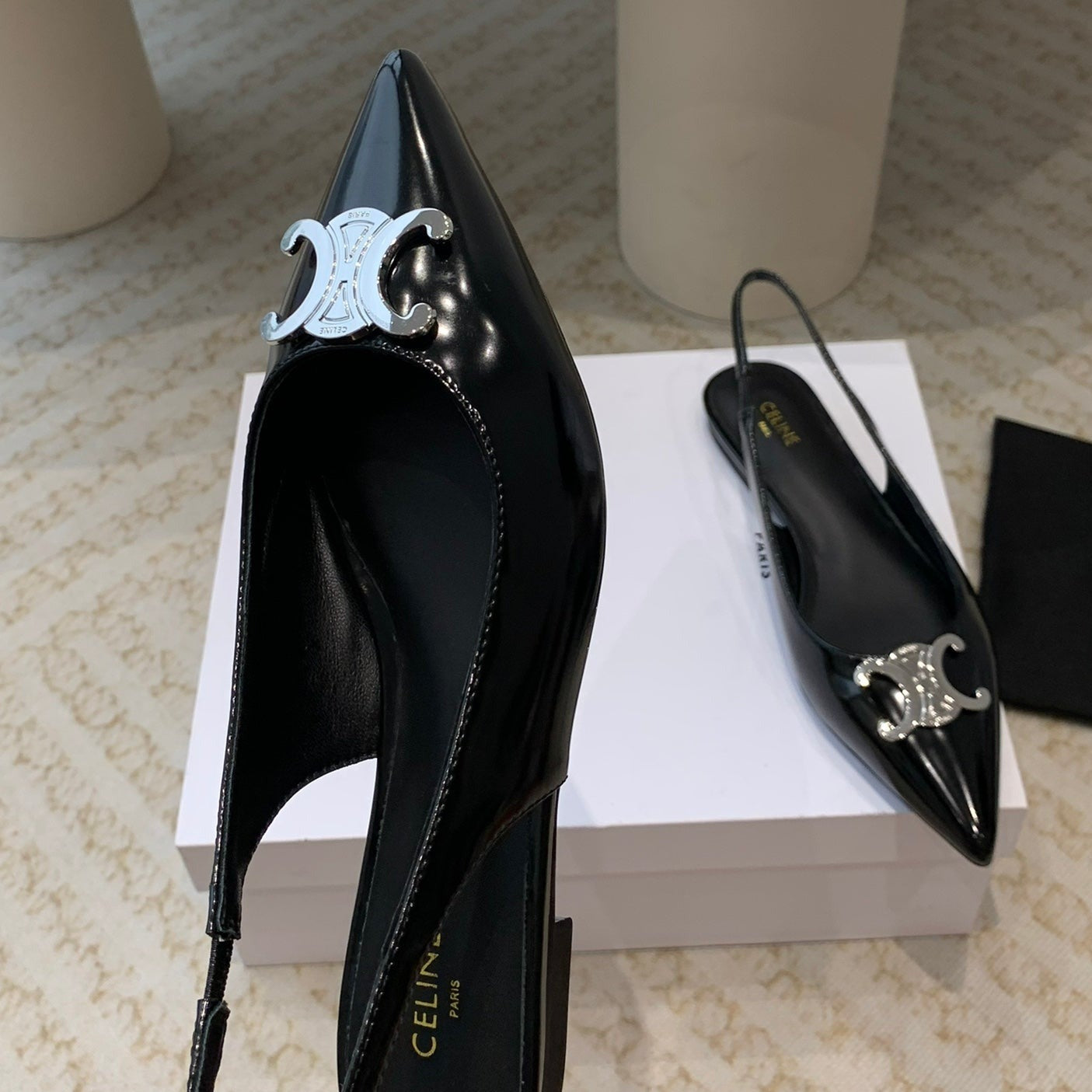 ALMA TRIOMPHE SLINGBACK IN GROS-GRAIN GLOSSY BLACK - 35