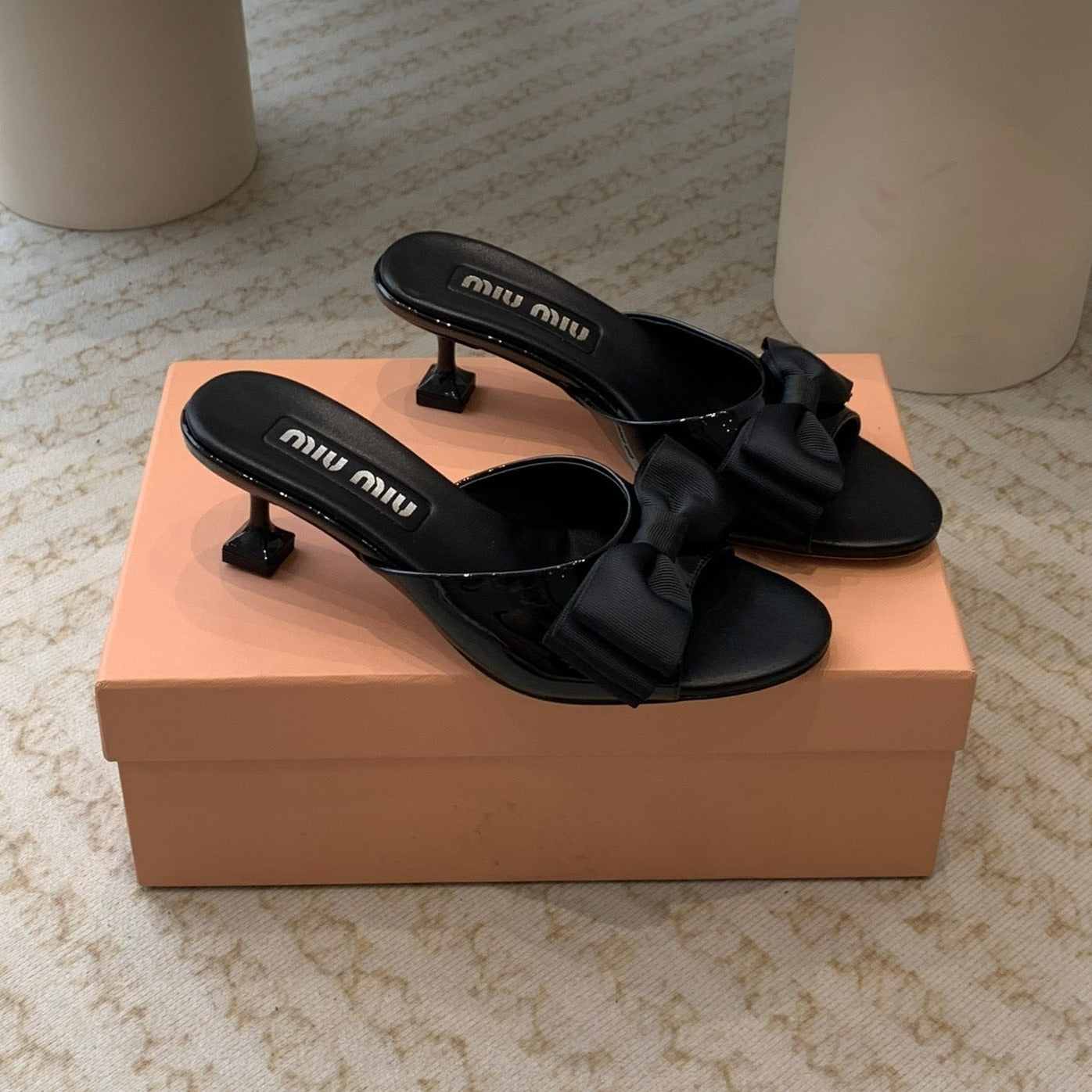 Black Mid - Heels With Black Bow Calfskin - 35
