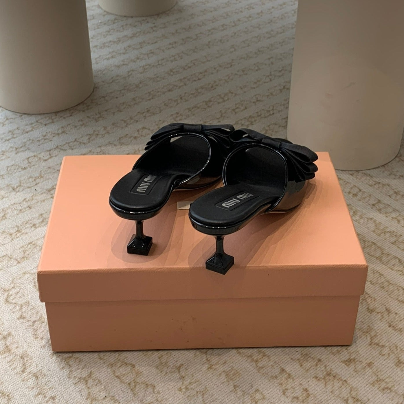 Black Mid - Heels With Black Bow Calfskin - 35