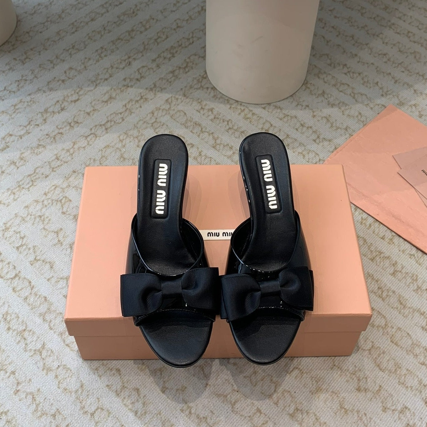 Black Mid - Heels With Black Bow Calfskin - 35