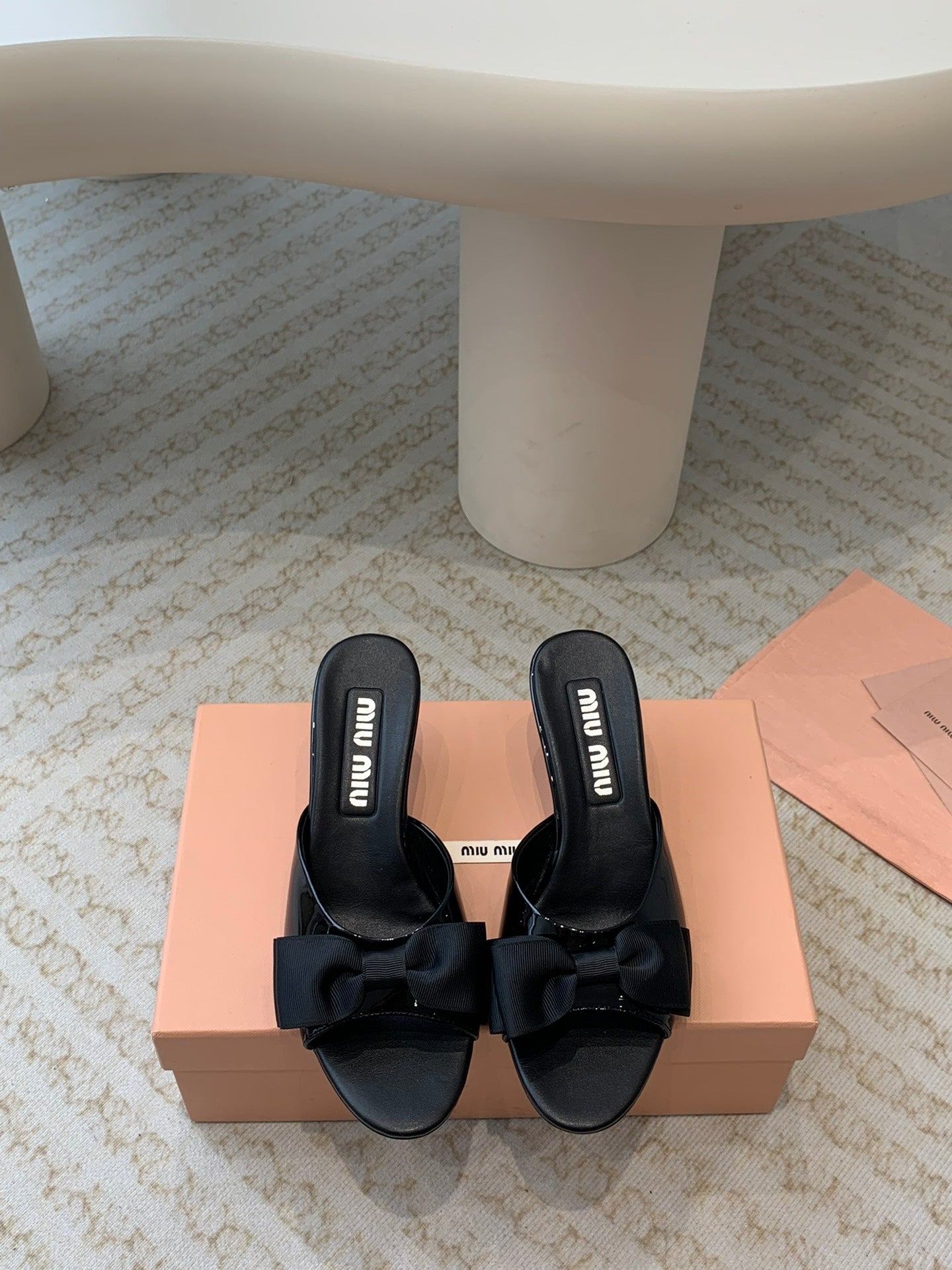 Black Mid - Heels With Black Bow Calfskin - 35