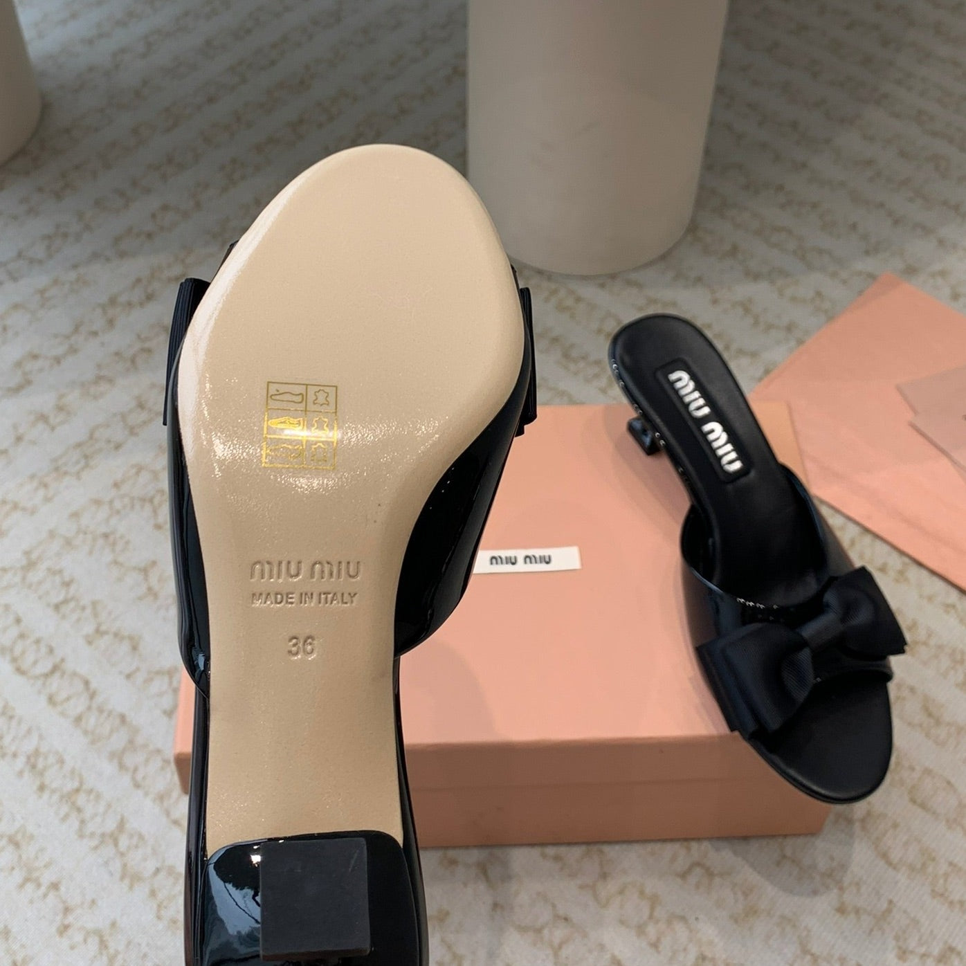Black Mid - Heels With Black Bow Calfskin - 35