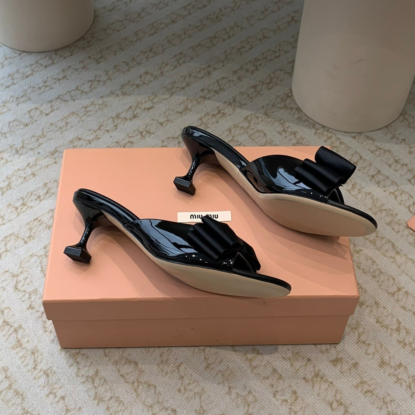 Black Mid - Heels With Black Bow Calfskin - 35