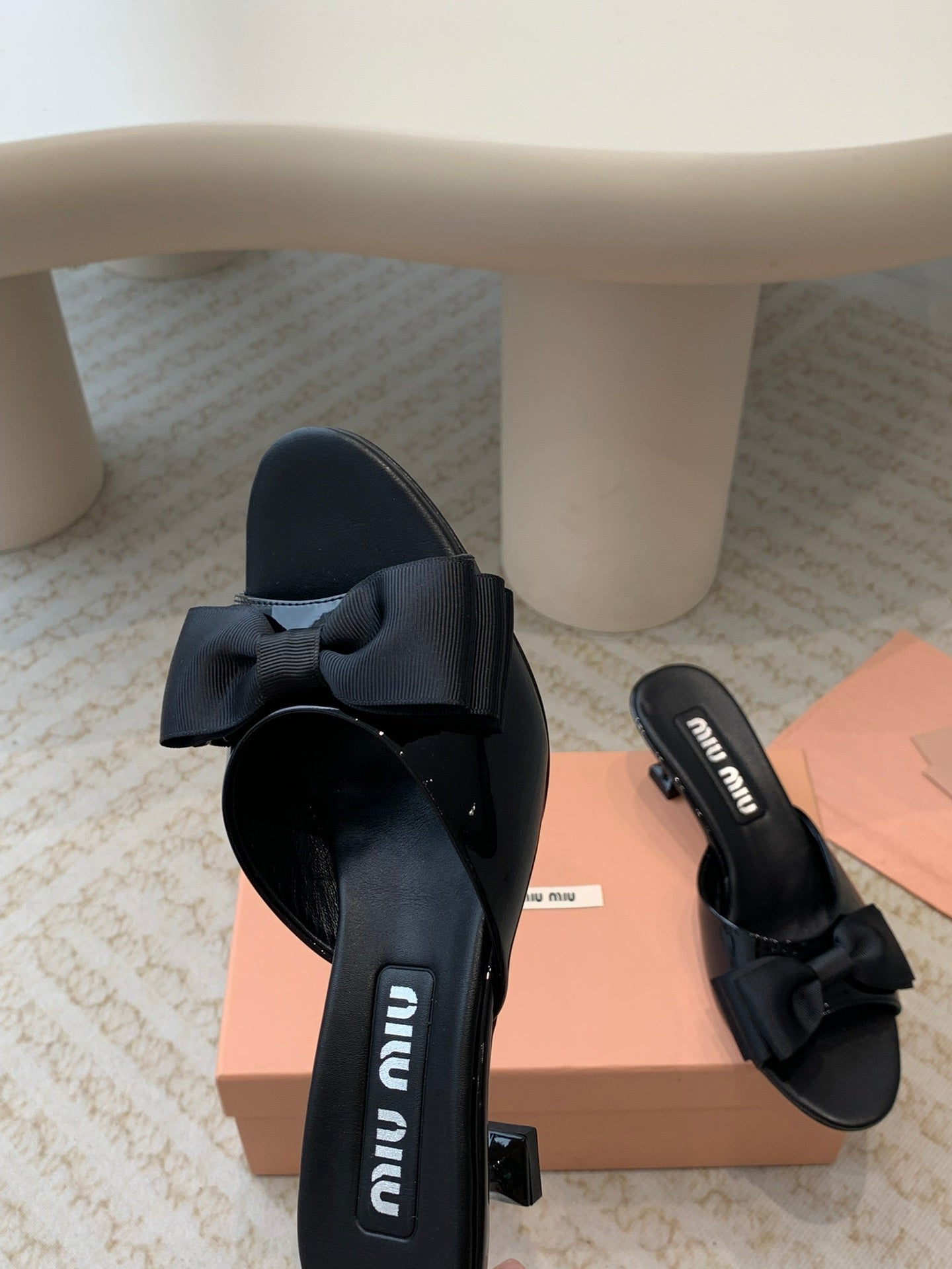 Black Mid - Heels With Black Bow Calfskin - 35