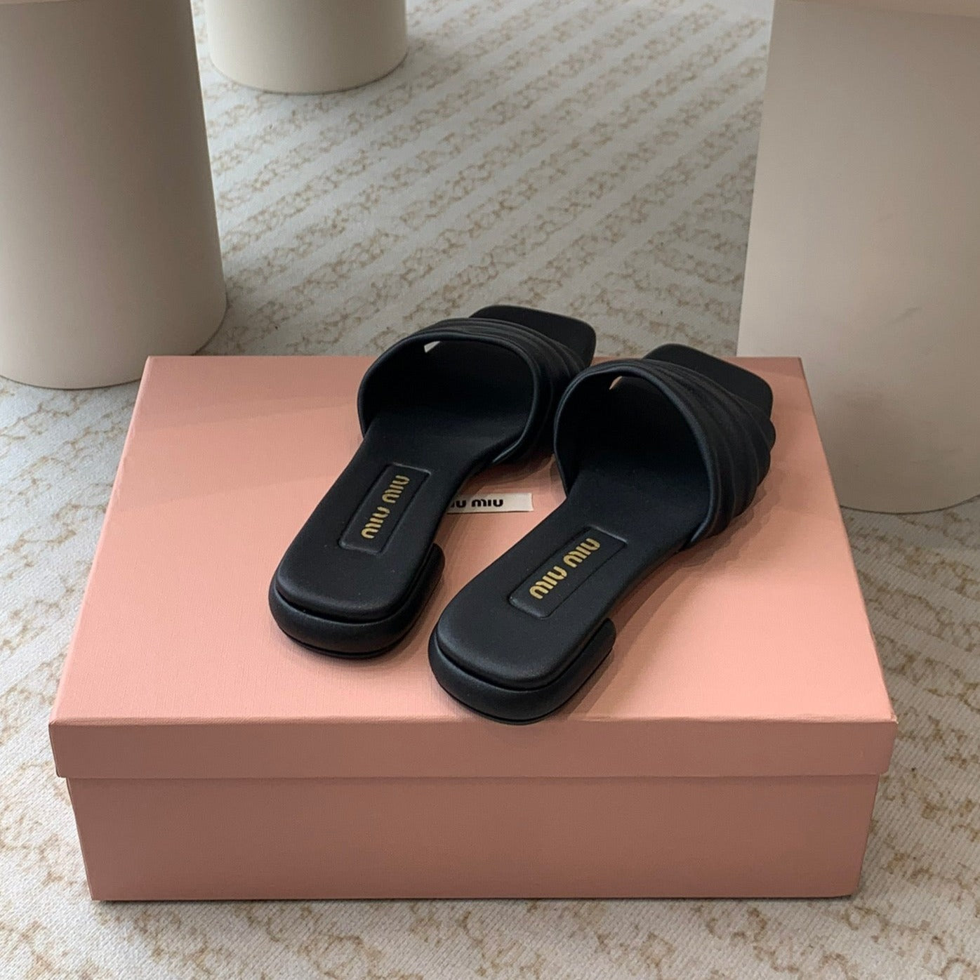 Women's Black Denim Slippers With Stylized Straps - 35