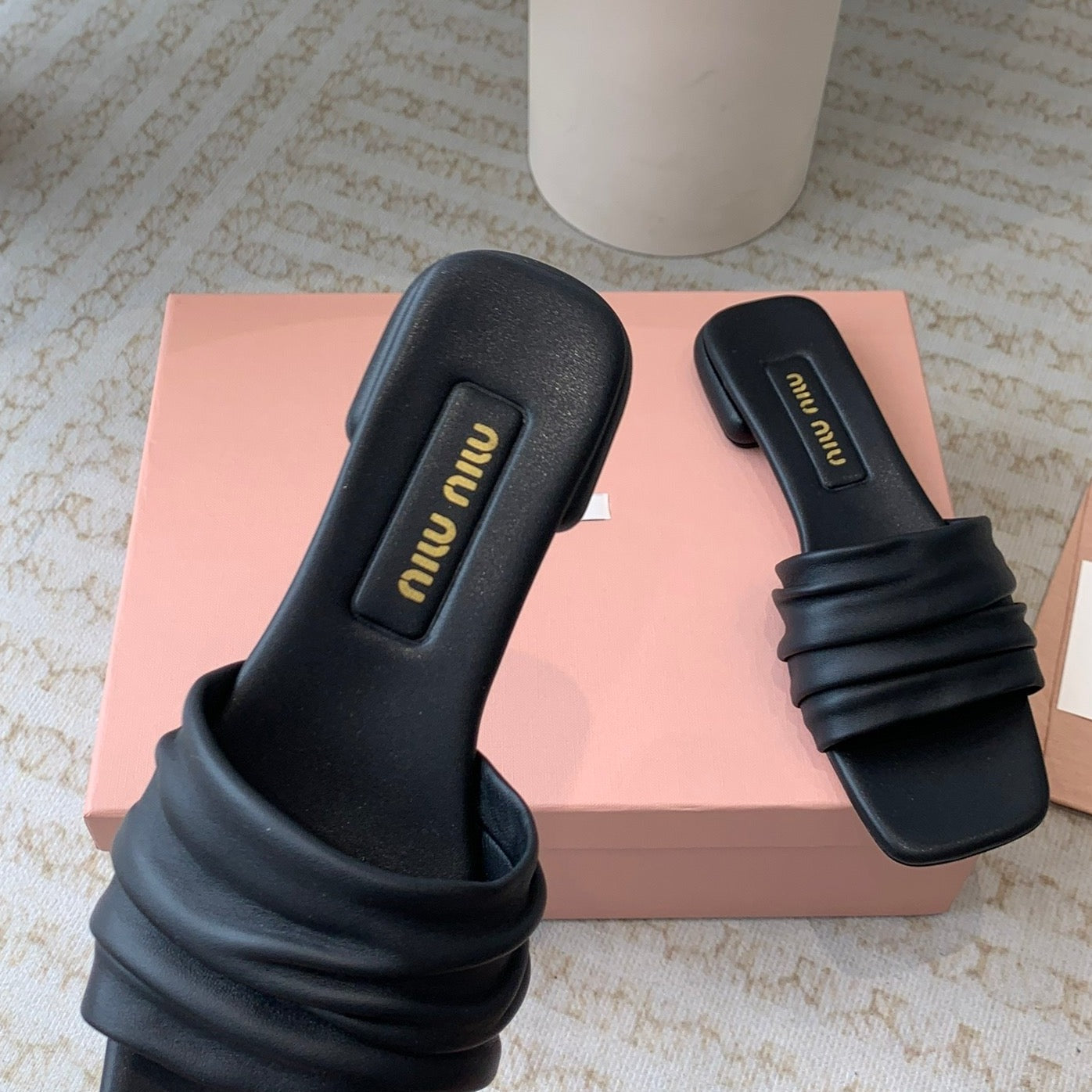 Women's Black Denim Slippers With Stylized Straps - 35