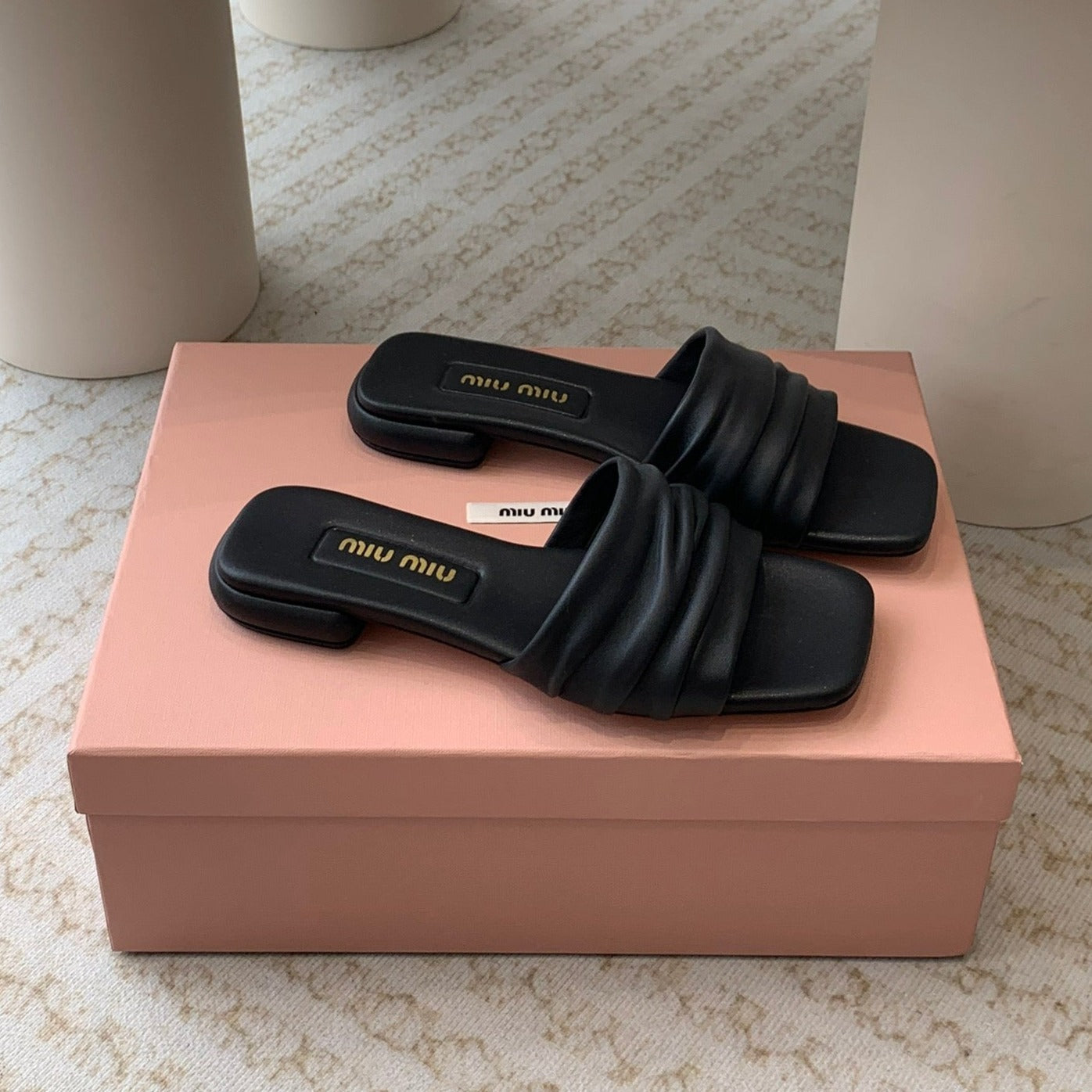 Women's Black Denim Slippers With Stylized Straps - 35