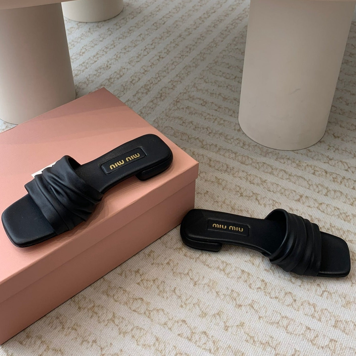 Women's Black Denim Slippers With Stylized Straps - 35