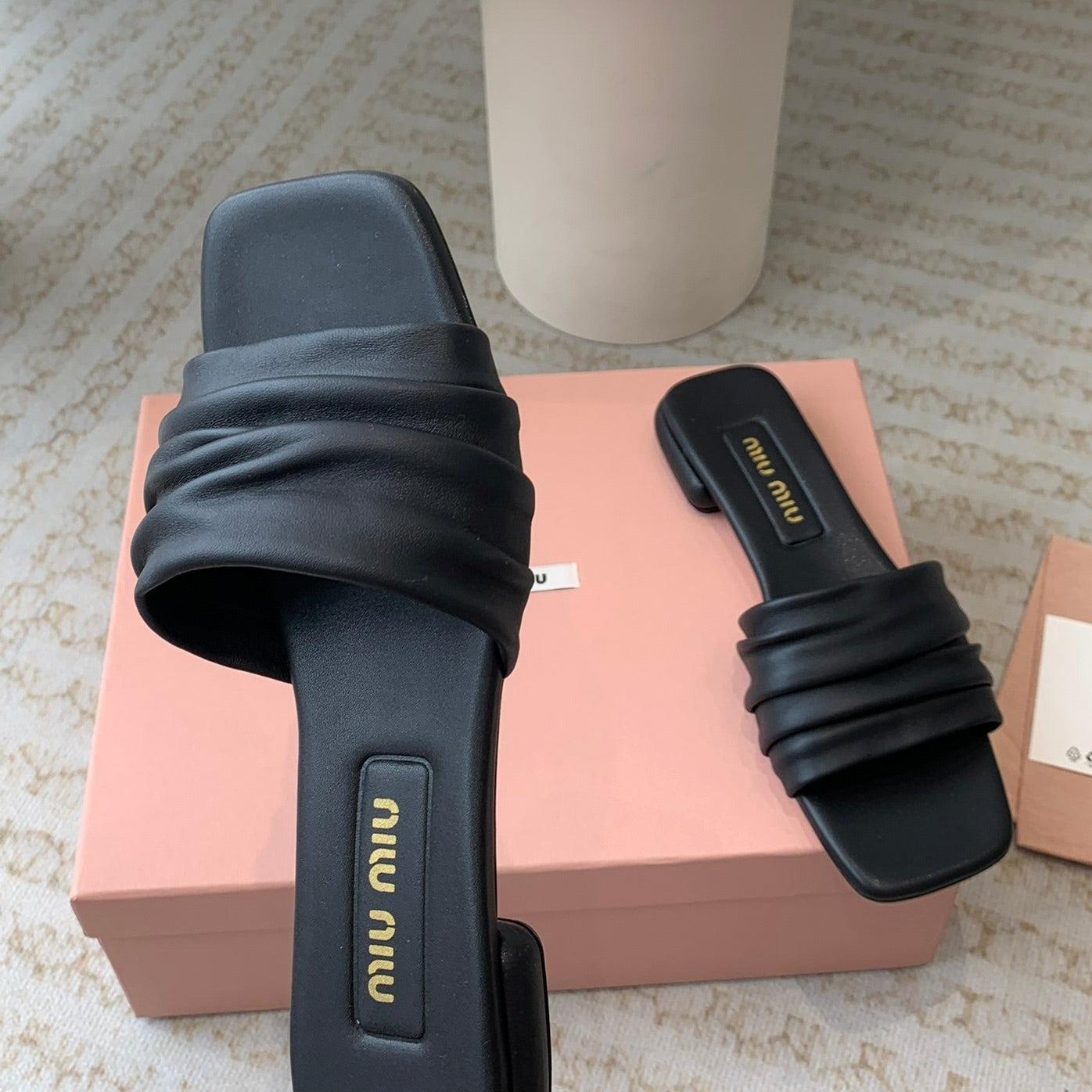 Women's Black Denim Slippers With Stylized Straps - 35