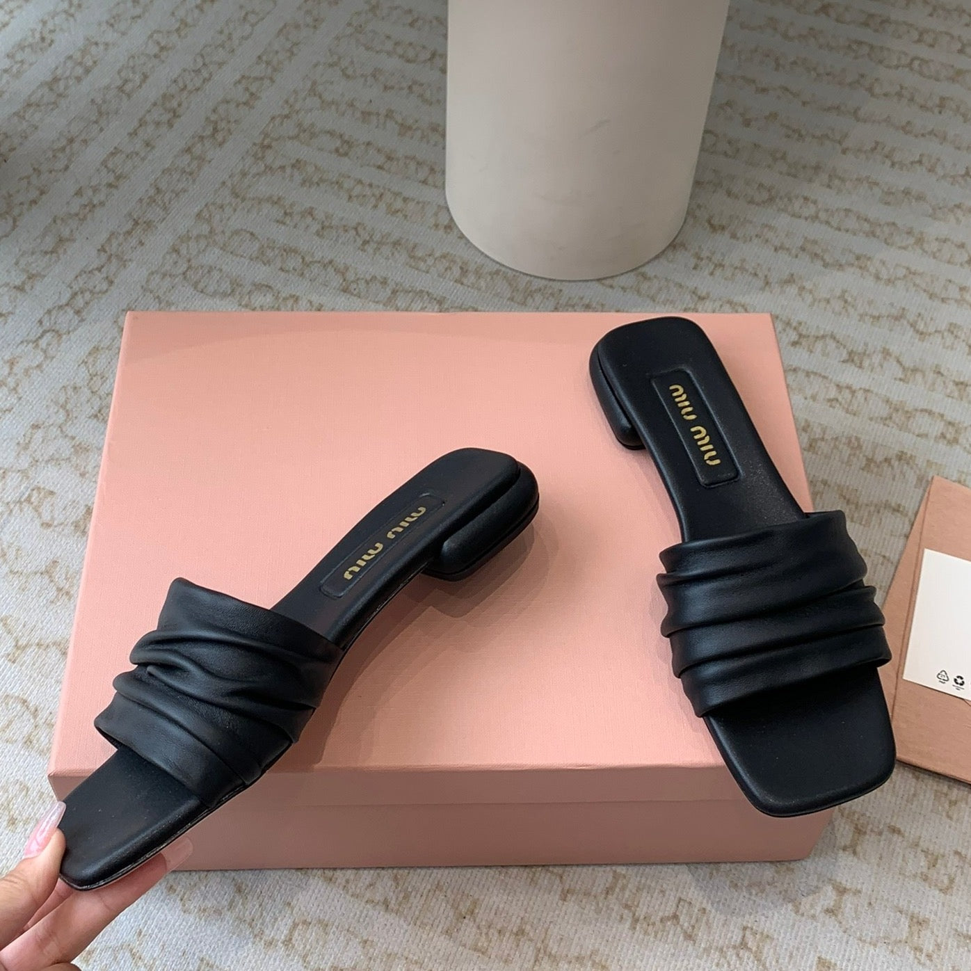 Women's Black Denim Slippers With Stylized Straps - 35