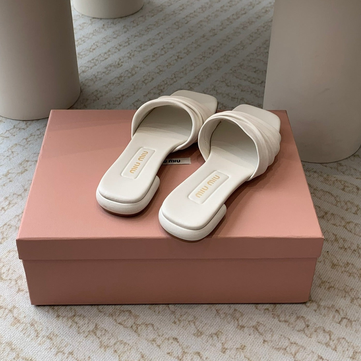 Women's White Denim Slippers With Stylized Straps - 35