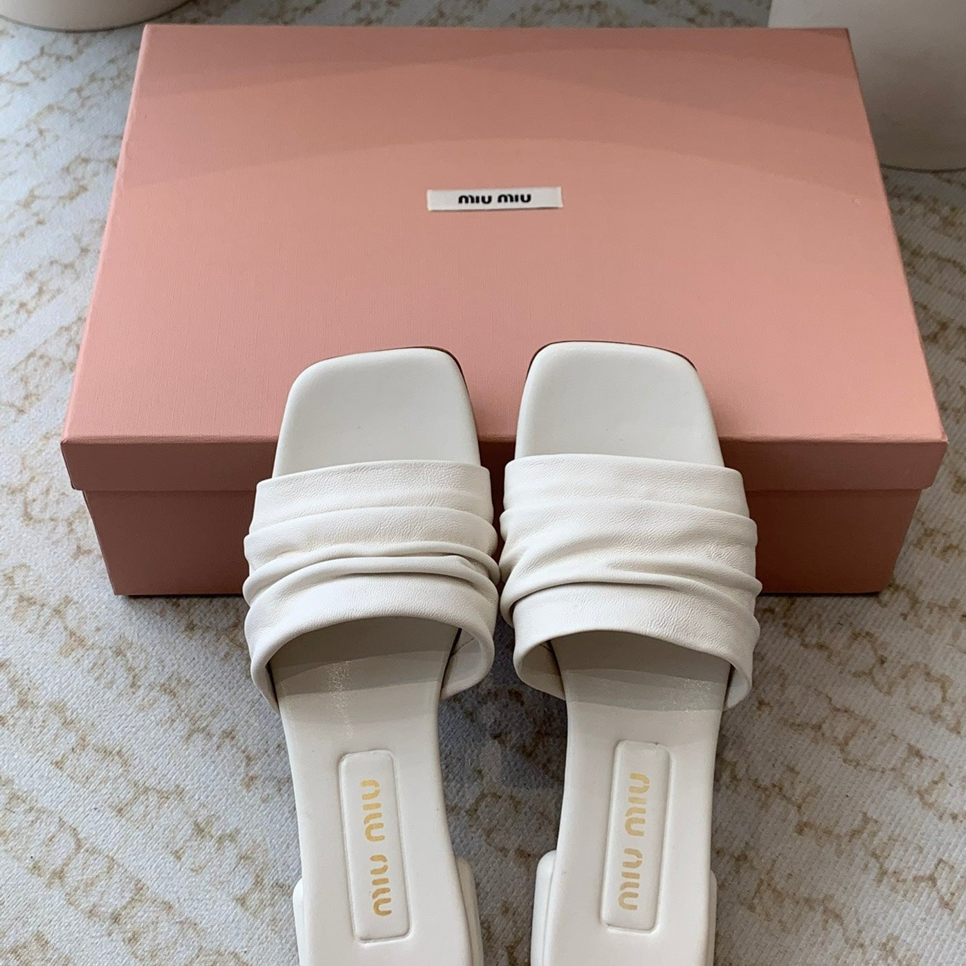 Women's White Denim Slippers With Stylized Straps - 35