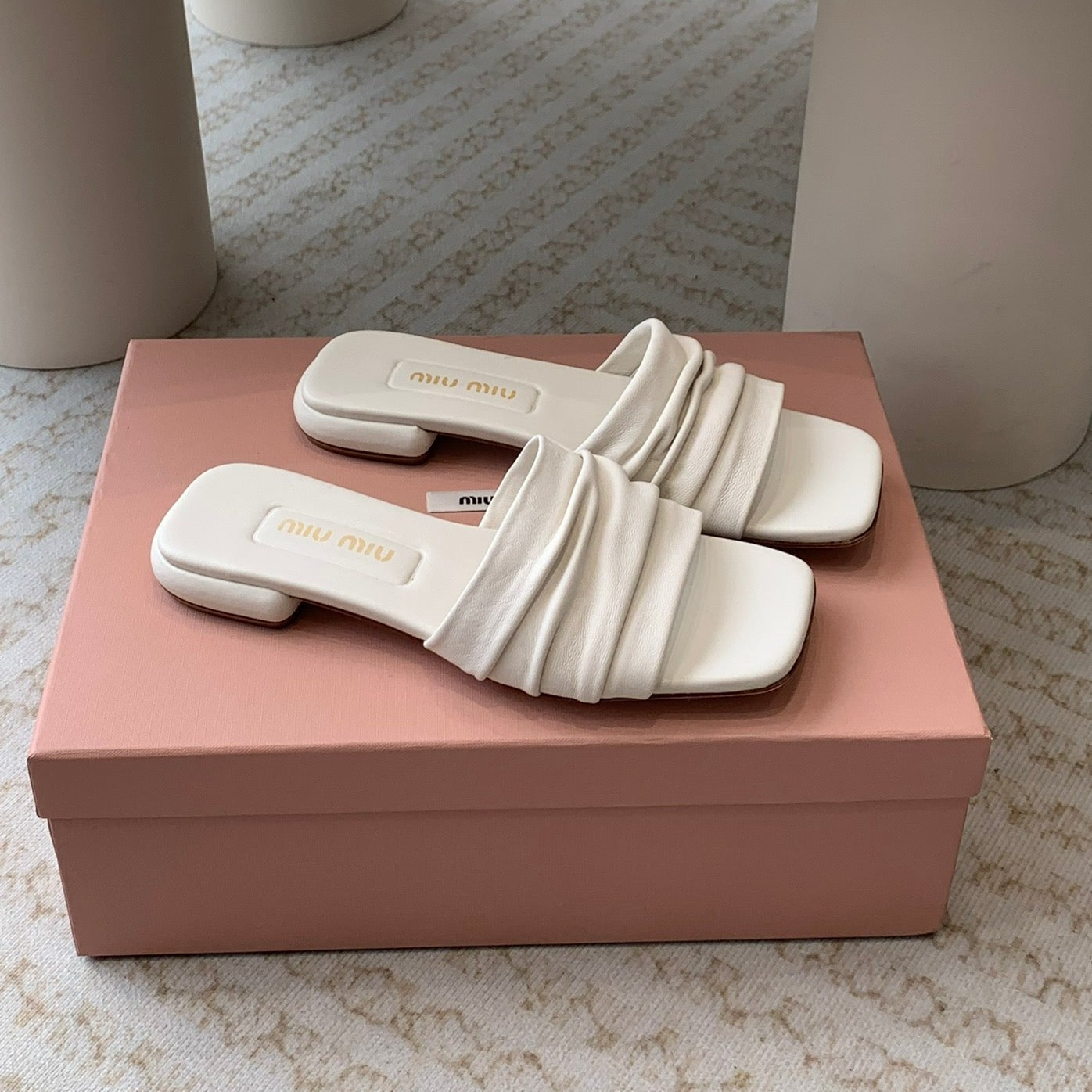 Women's White Denim Slippers With Stylized Straps - 35