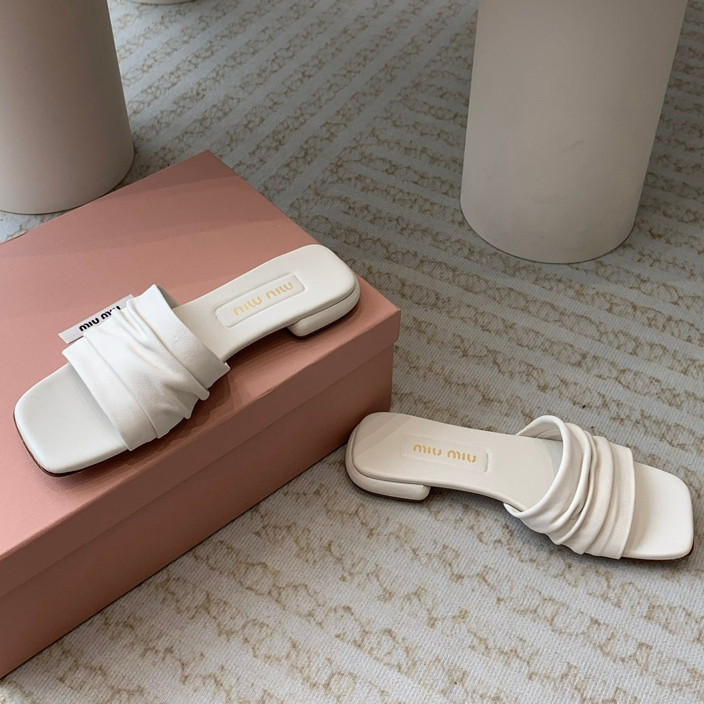 Women's White Denim Slippers With Stylized Straps - 35
