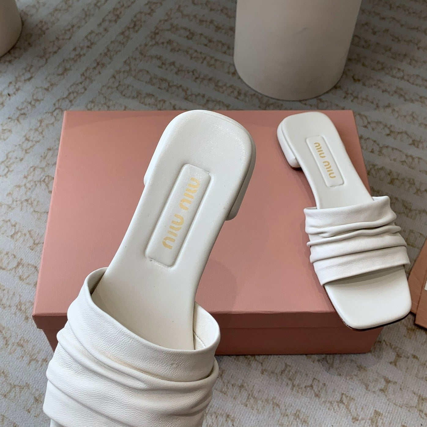 Women's White Denim Slippers With Stylized Straps - 35