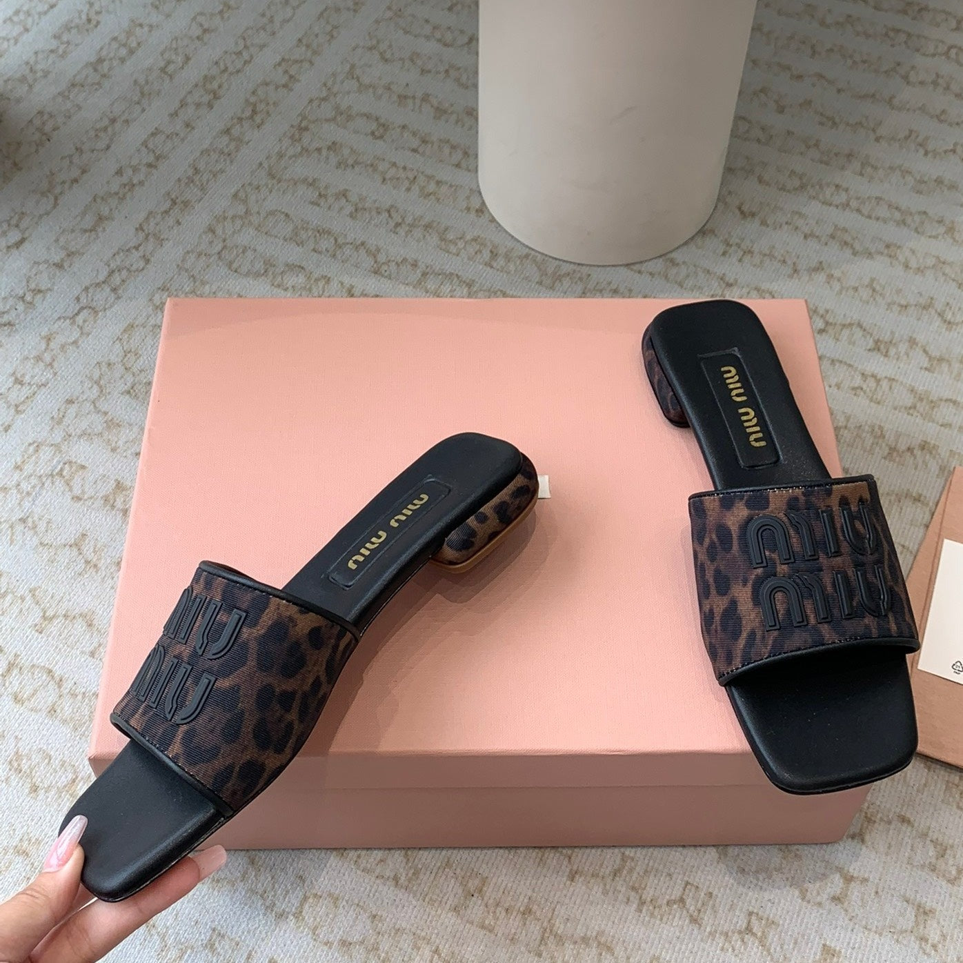 Women's Black Denim Slippers With Brown Straps - 35