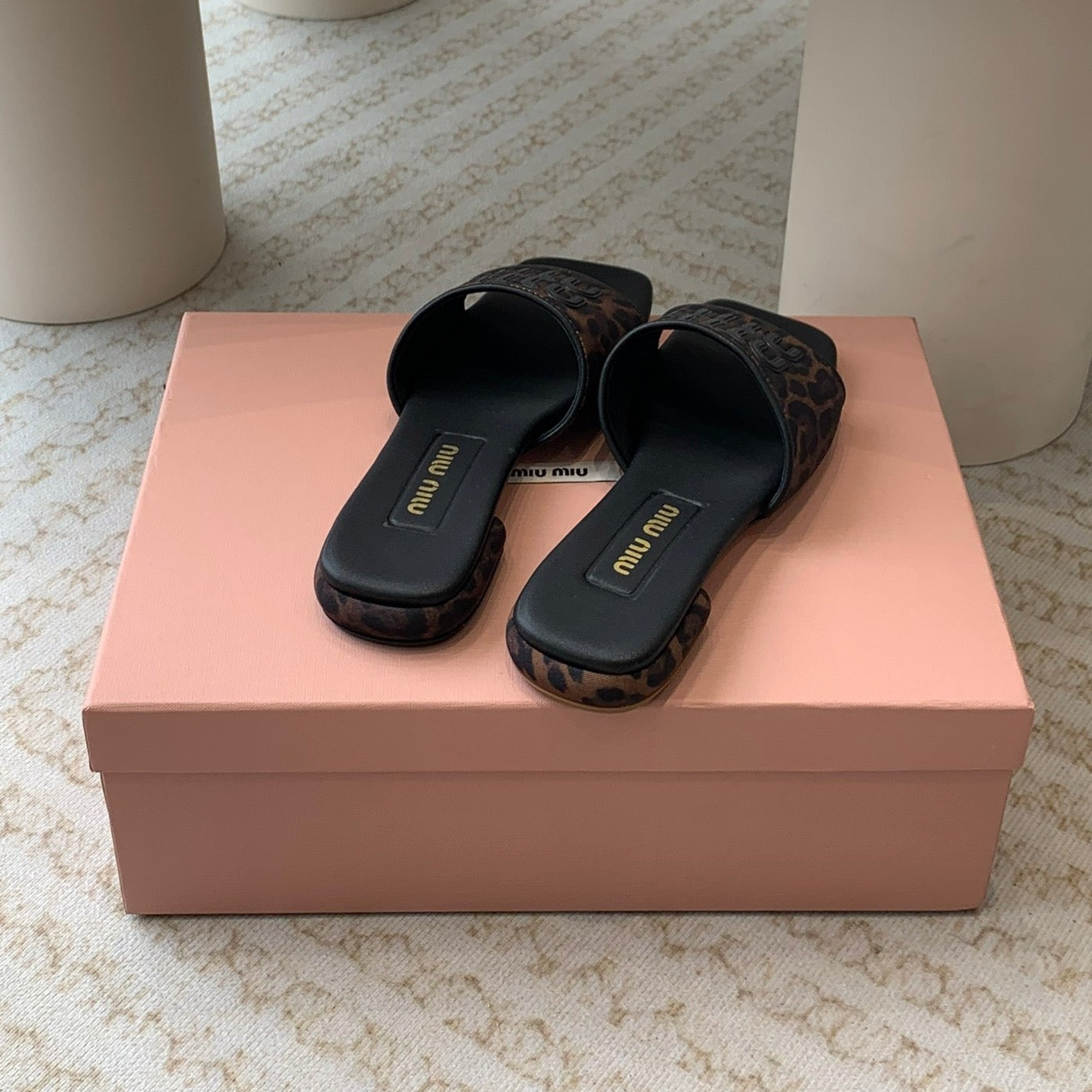 Women's Black Denim Slippers With Brown Straps - 35