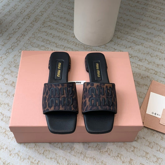 Women's Black Denim Slippers With Brown Straps - 35