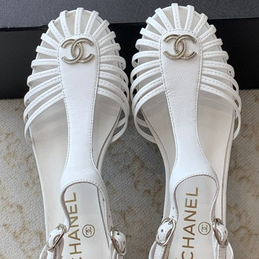 Summer New Hollow Roman Sandals White Sheepskin - 35