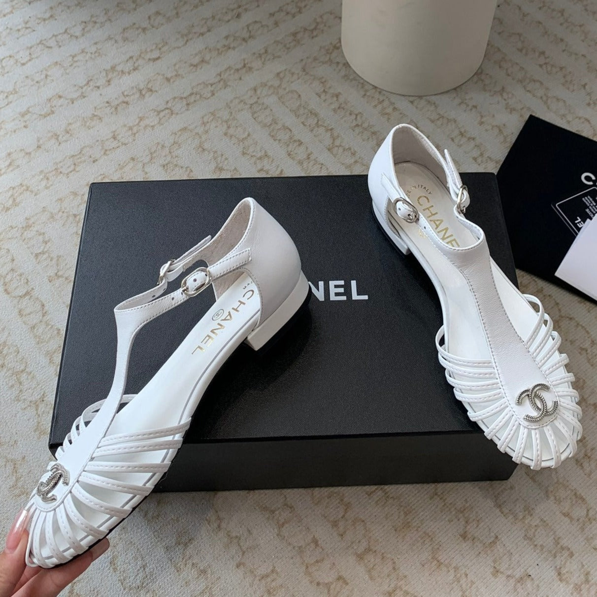 Summer New Hollow Roman Sandals White Sheepskin - 35