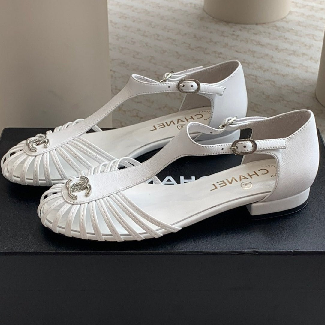 Summer New Hollow Roman Sandals White Sheepskin - 35