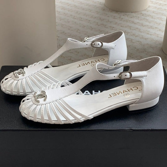 Summer New Hollow Roman Sandals White Sheepskin - 35