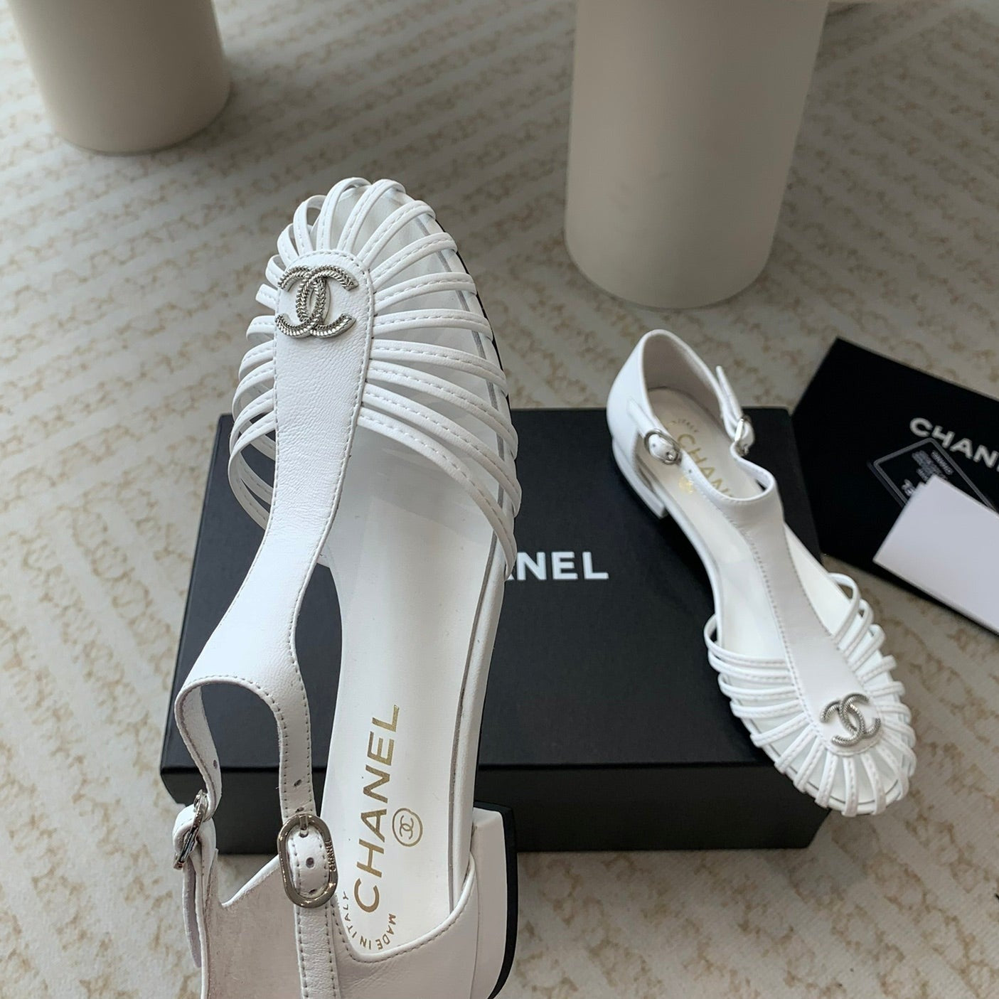 Summer New Hollow Roman Sandals White Sheepskin - 35