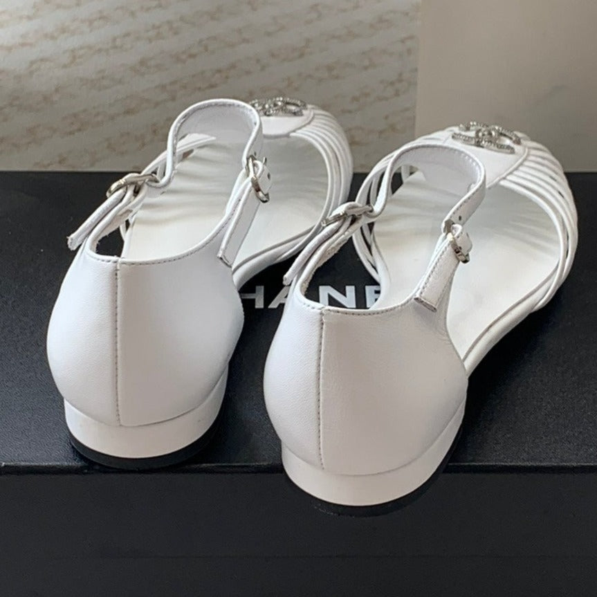 Summer New Hollow Roman Sandals White Sheepskin - 35