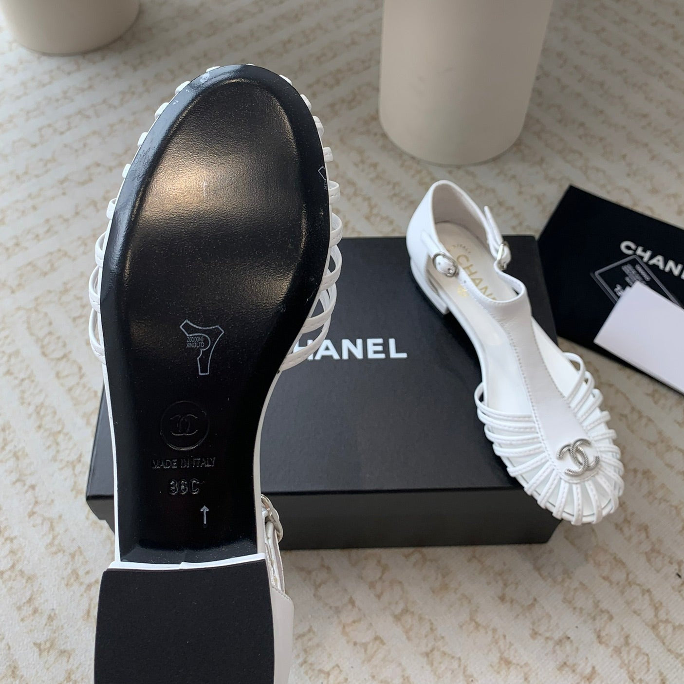 Summer New Hollow Roman Sandals White Sheepskin - 35