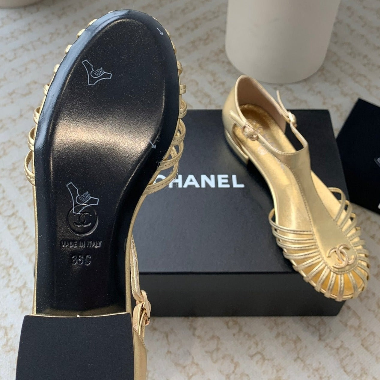 Summer New Hollow Roman Sandals Gold Sheepskin - 35