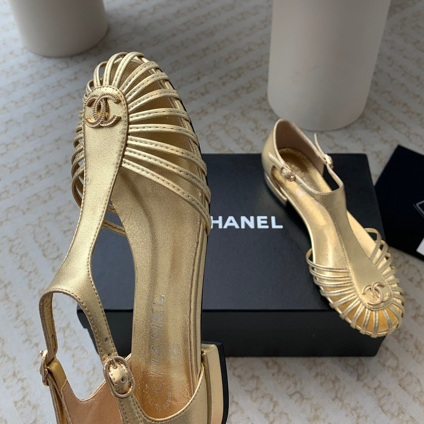 Summer New Hollow Roman Sandals Gold Sheepskin - 35