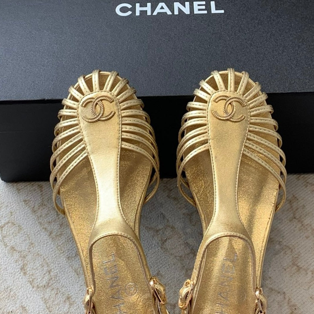 Summer New Hollow Roman Sandals Gold Sheepskin - 35