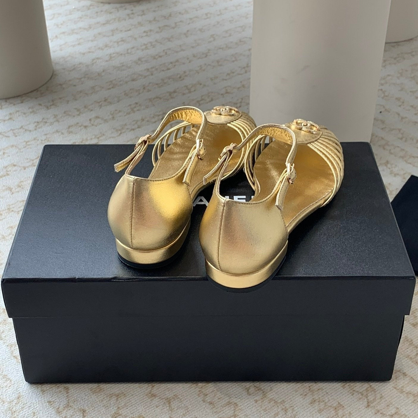 Summer New Hollow Roman Sandals Gold Sheepskin - 35