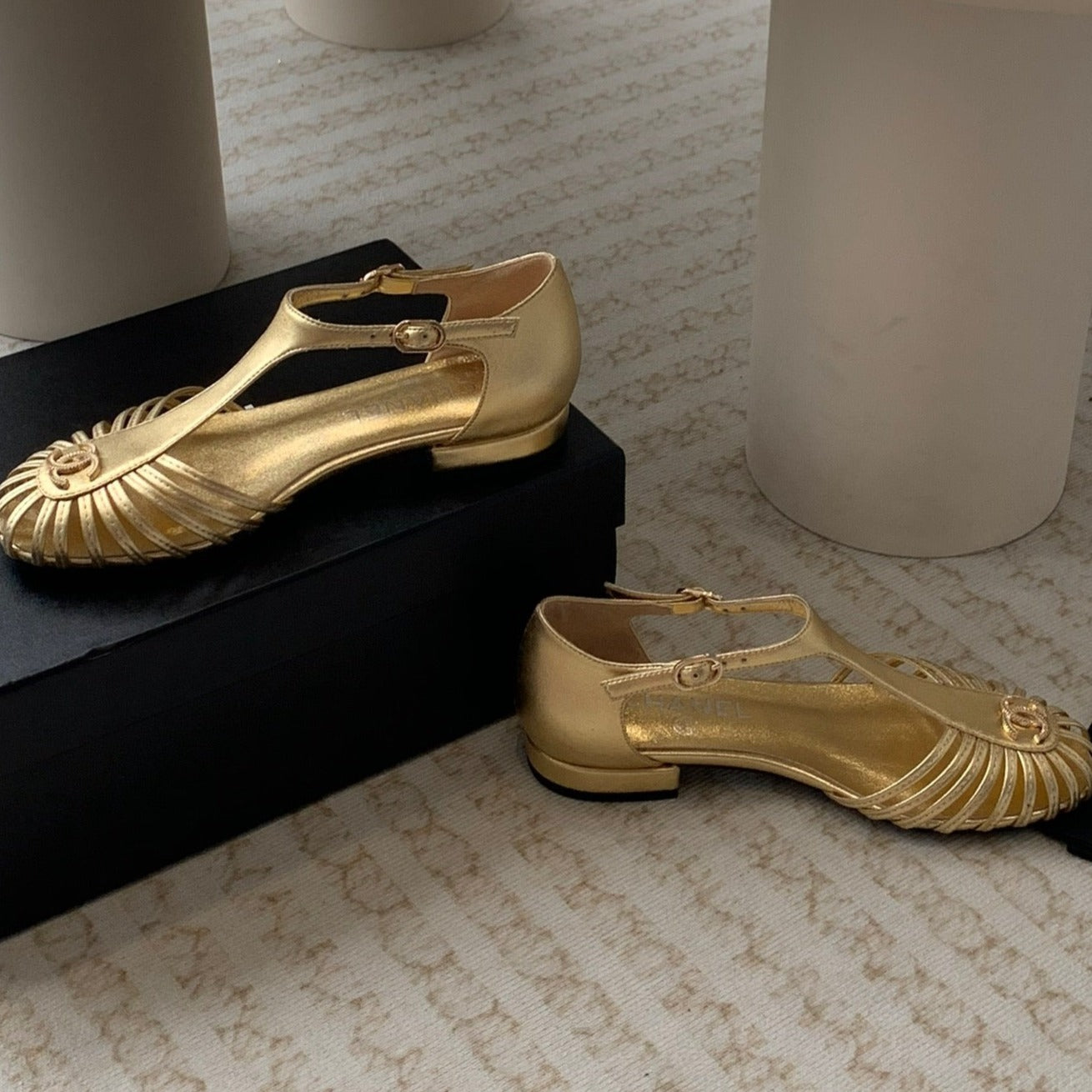 Summer New Hollow Roman Sandals Gold Sheepskin - 35