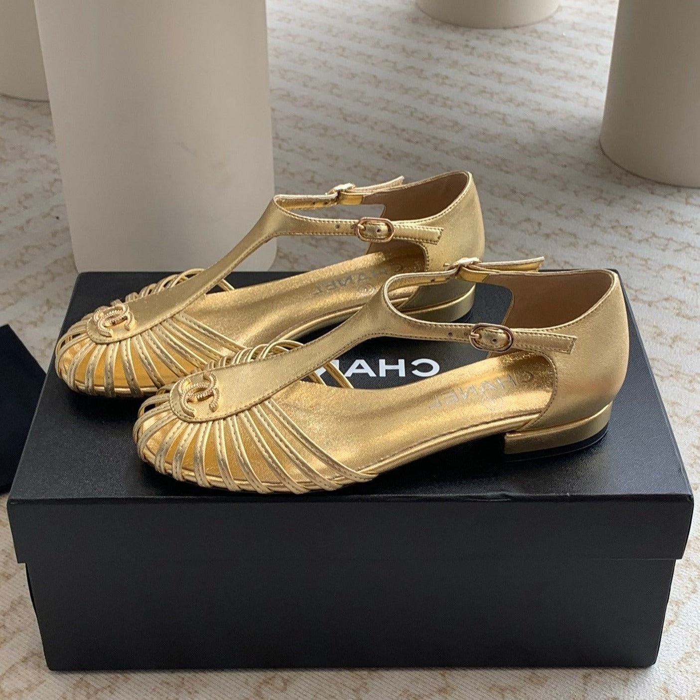 Summer New Hollow Roman Sandals Gold Sheepskin - 35