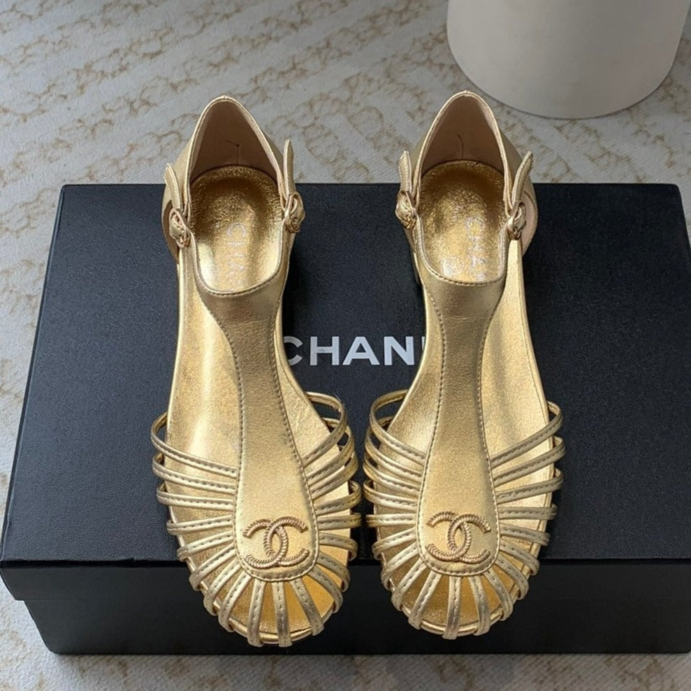 Summer New Hollow Roman Sandals Gold Sheepskin - 35