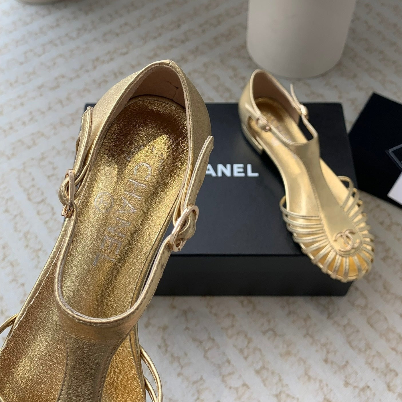 Summer New Hollow Roman Sandals Gold Sheepskin - 35