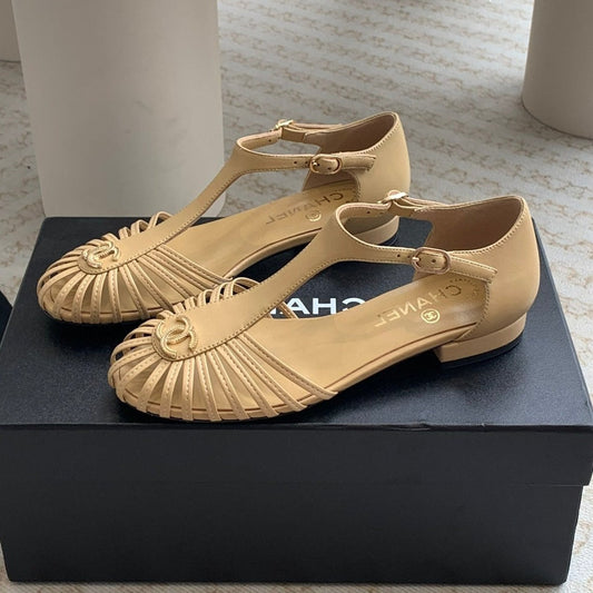 Summer New Hollow Roman Sandals Metalic gold Sheepskin - 35