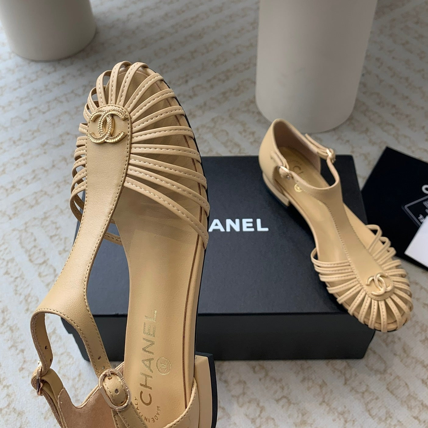 Summer New Hollow Roman Sandals Metalic gold Sheepskin - 35