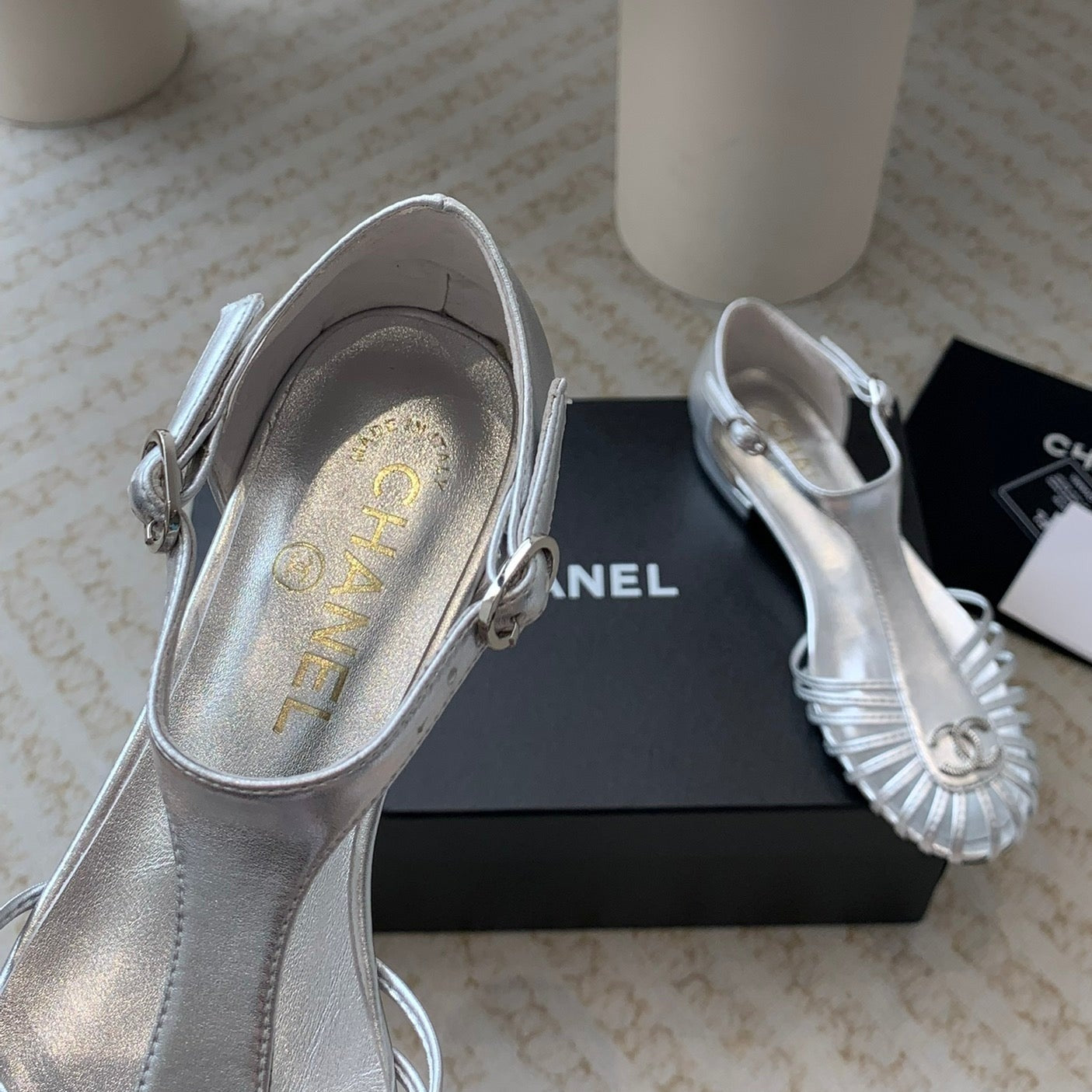 Summer New Hollow Roman Sandals Silver Sheepskin - 35